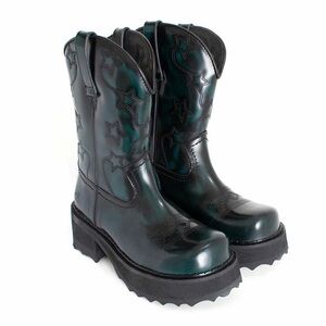 FLUEVOG GREEN ANKLE PLATFORM COWBOY BOOTS